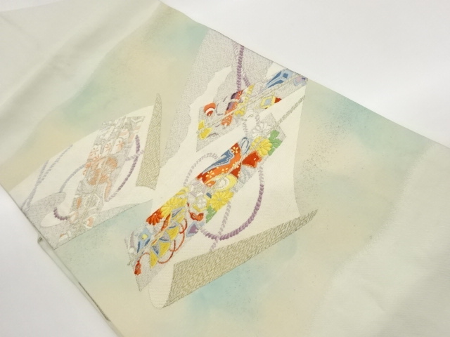 檜垣に扇・紐模様織出し名古屋帯